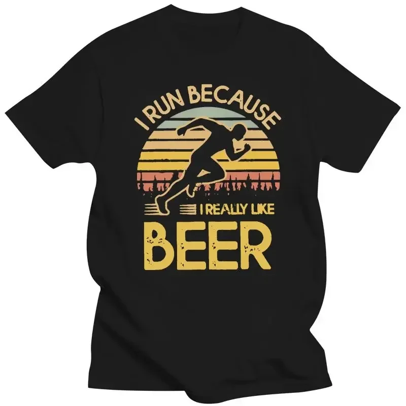 2025 Men's Beer Running T Shirt Vintage Printed Casual Short Sleeve Funny Streetwear I Run Because I Love Beer