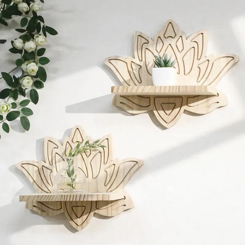 for Lotus Shape Creative Pine Wall Flower Pot Shelf Wooden Handicraft Home Decoration
