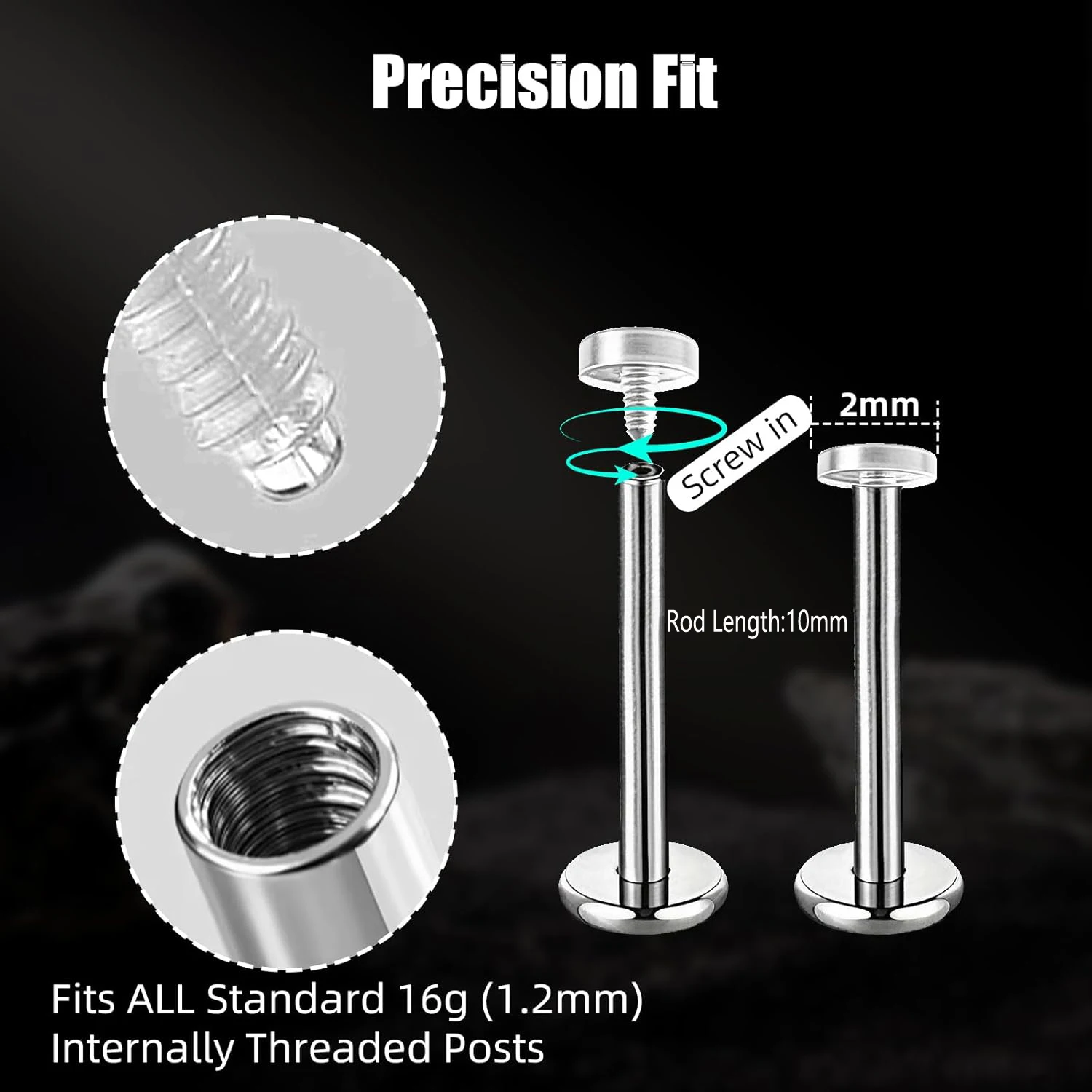 Invisible Piercing Retainers Internally Threaded Clear Stud Tops for Nose/Lip Rings Cartilage Screw-On Replacement Ends for Work