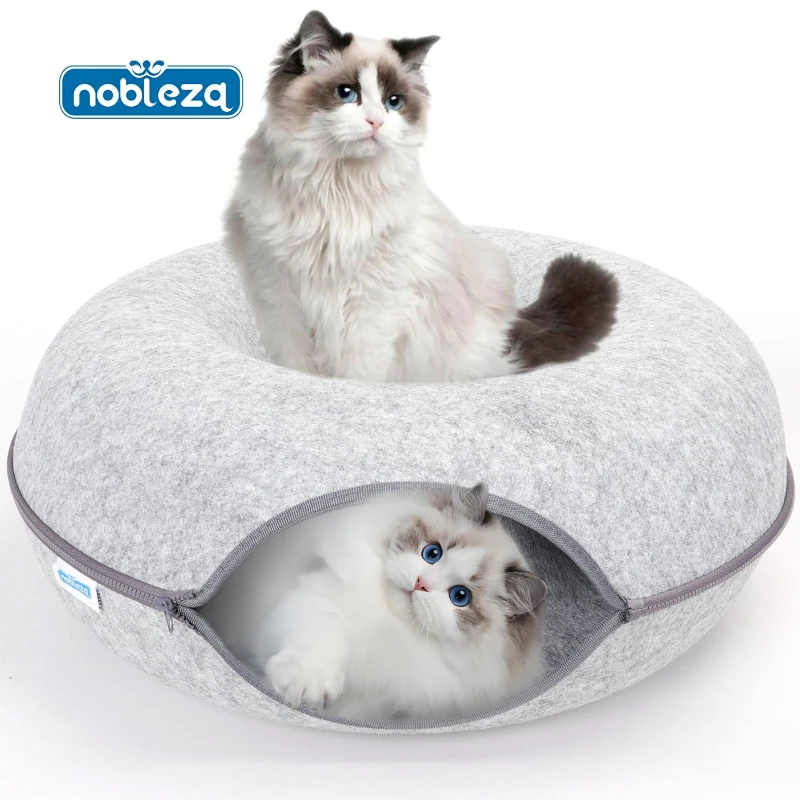 Nobleza Túnel para Gatos de Fieltro, Cama para gatos Extraíble con Cremallera, Casa para Gatos Interior, Apta para Gatos Medianos y Grandes de Hasta 13 kg, 60×60×26cm, Gris