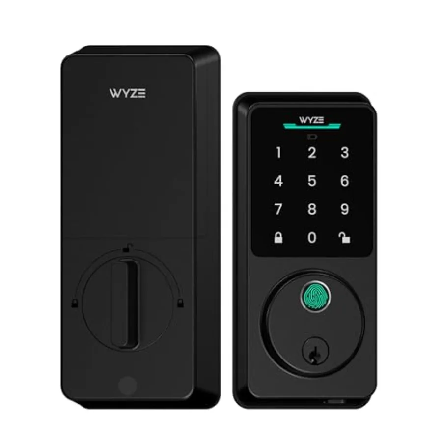 Front door smart lock for residential use, zinc alloy body, matte black finish, auto-lock and fingerprint keyless entry with AI