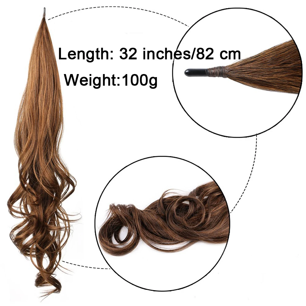 Synthetic Flexible Wrap Around PonyTail Hair 32'' Natural Wave Fake Tail Extensions Long Honey Blonde Curly Hairpiece Pony Tali