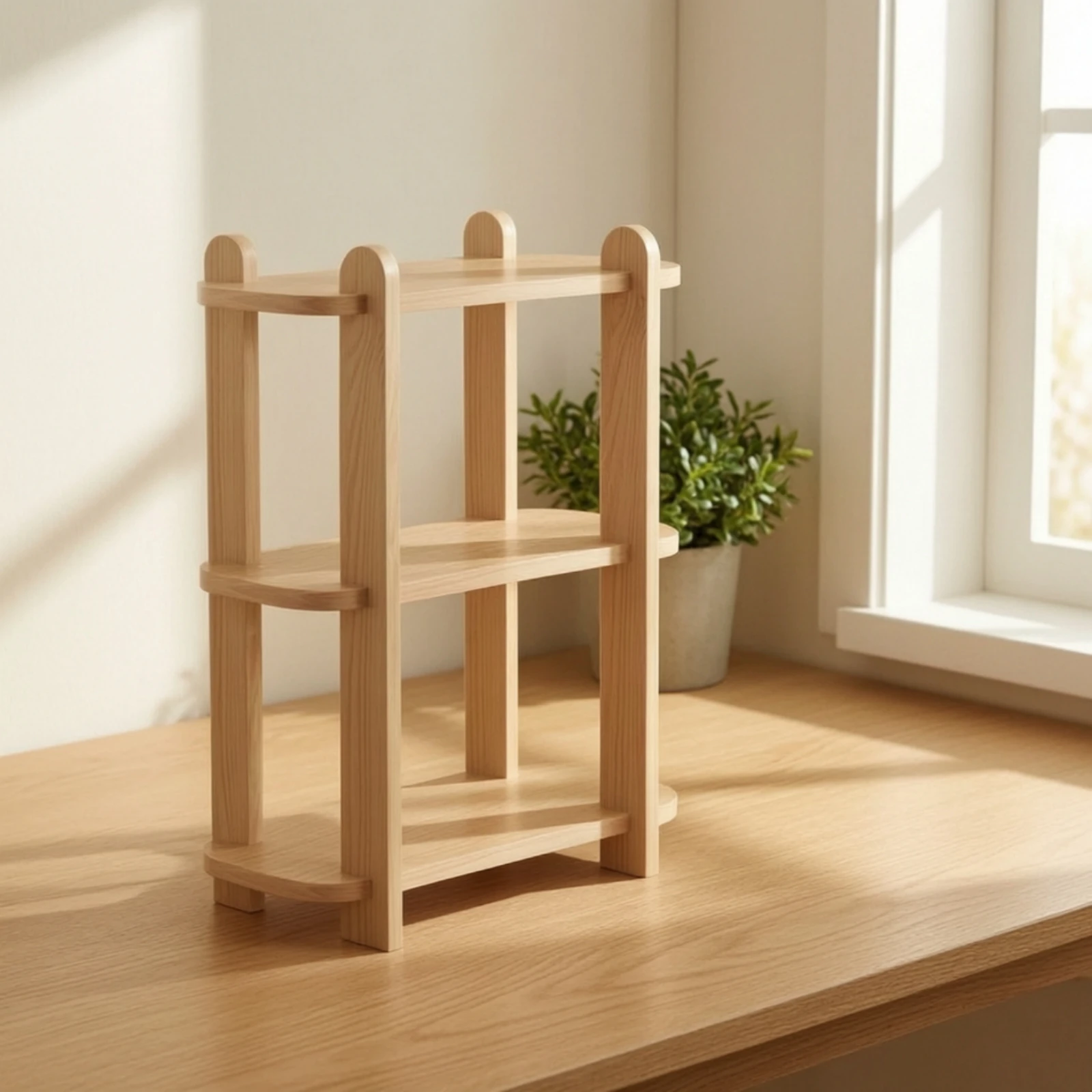 Freestanding Desktop Bookshelf with Open-Frame Design Space-Saving Solid Wood Desktop Bookshelf Wooden Desk Book Organizer
