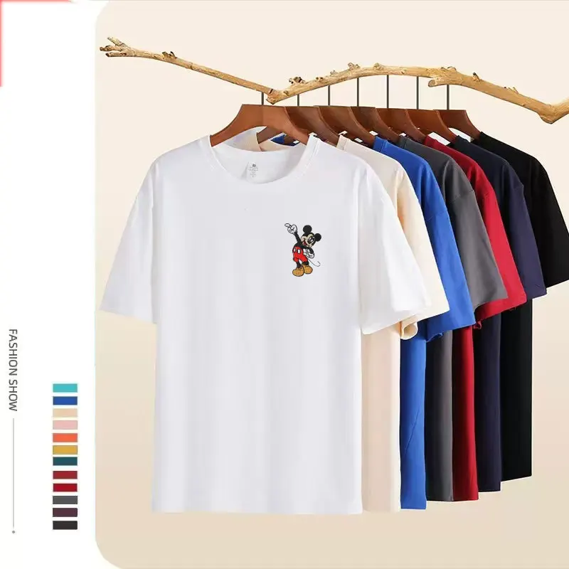 

2025 Fashion Europe and America Hot Selling Couple Same Embroidered Men's Fashion T-shirt Men's Disney Mickey T-shirt