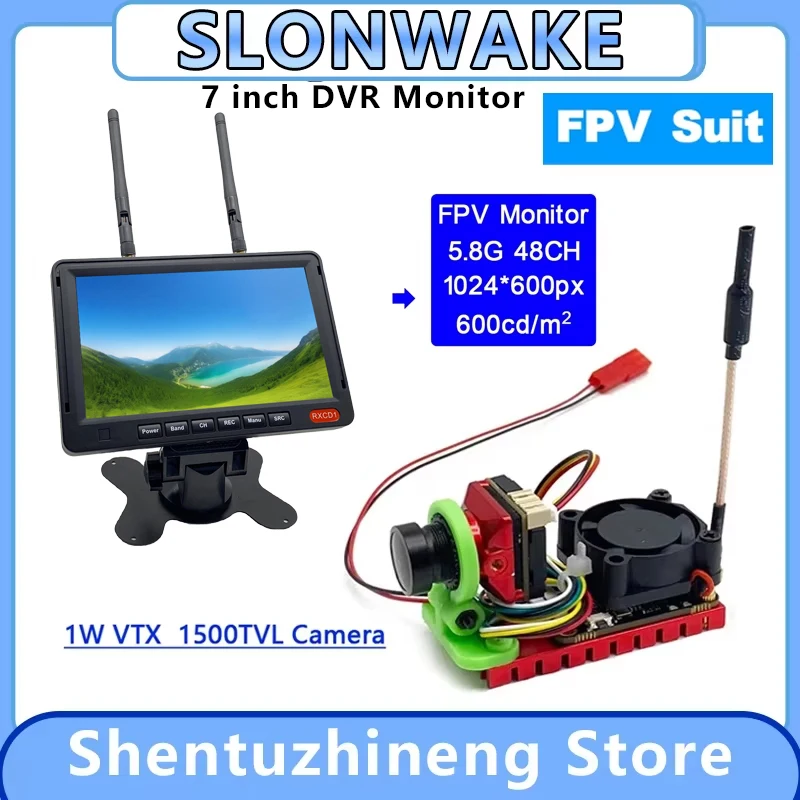 

SLONWAKE 5,8G 1 Вт регулируемый передатчик VTX камера 1500TVL + 7-дюймовый видеорегистратор IPS высокой четкости с дисплеем высокой яркости для дрона