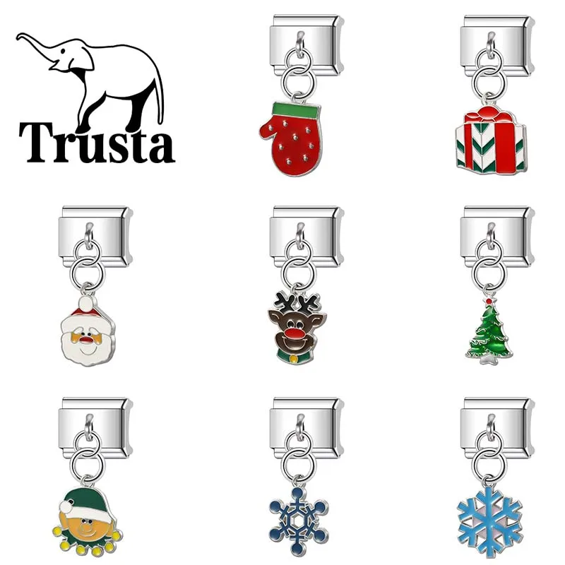 Trusta 2024 Новая мода Снежинка перчатка очаровательные итальянские звенья 9 мм браслет из нержавеющей стали для женщин DIY ювелирные изделия оптовая продажа N138