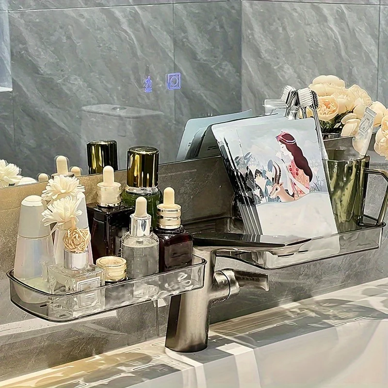 Non perforated suction cup wall mounted bathroom storage rack - plastic washbasin storage rack, bathroom vanity and dressing sta