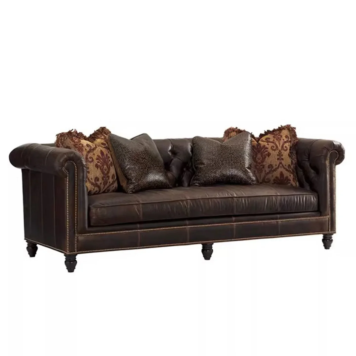 American style, leather sofa, retro, oil wax cowhide, living room, high-end, studio, straight row sofa