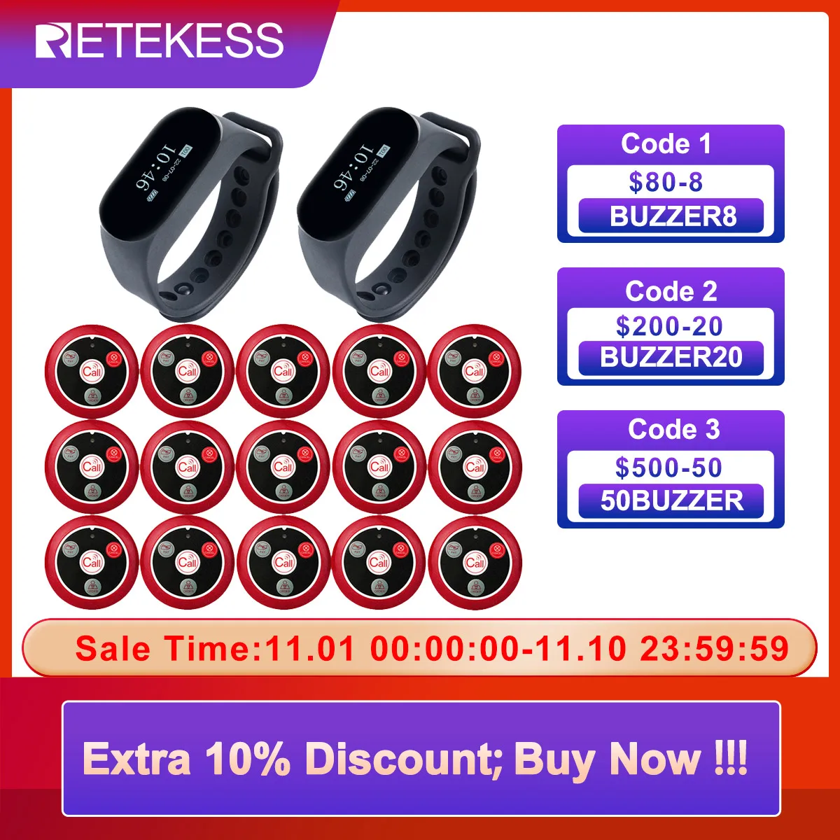 RETEKESS Restaurant Pager Wireless Waiter Calling System TD112 Waterproof Watch Pager Receiver T117 Call Buttons for Cafe Bar