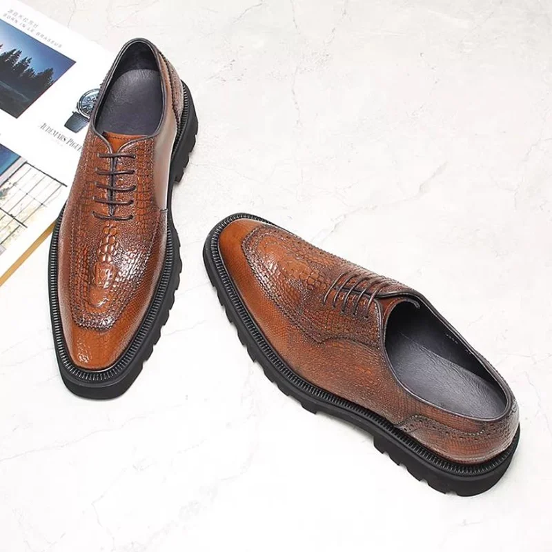 

Элегантные мужские туфли из кожи с крокодиловым принтом, антискользящие, увеличивающие рост, для делового стиля, оксфорды для свадьбы и официальных мероприятий.