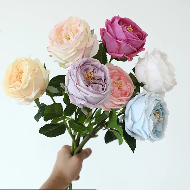 

5pcs/lot True Touch Artificial Tea Rose Branch Wedding Floral Simulation Flowers Latex Austin Roses Fake Flower Hotel Decoration