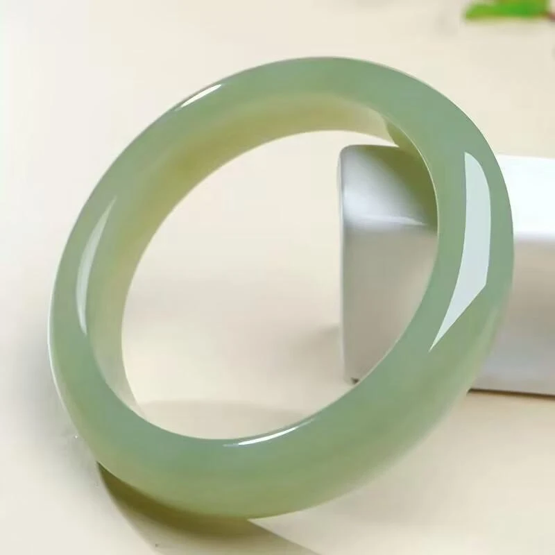 

Hetian ,-Bottom Fortune , Green-White Bracelet, Narrow Jade Bangle Girls