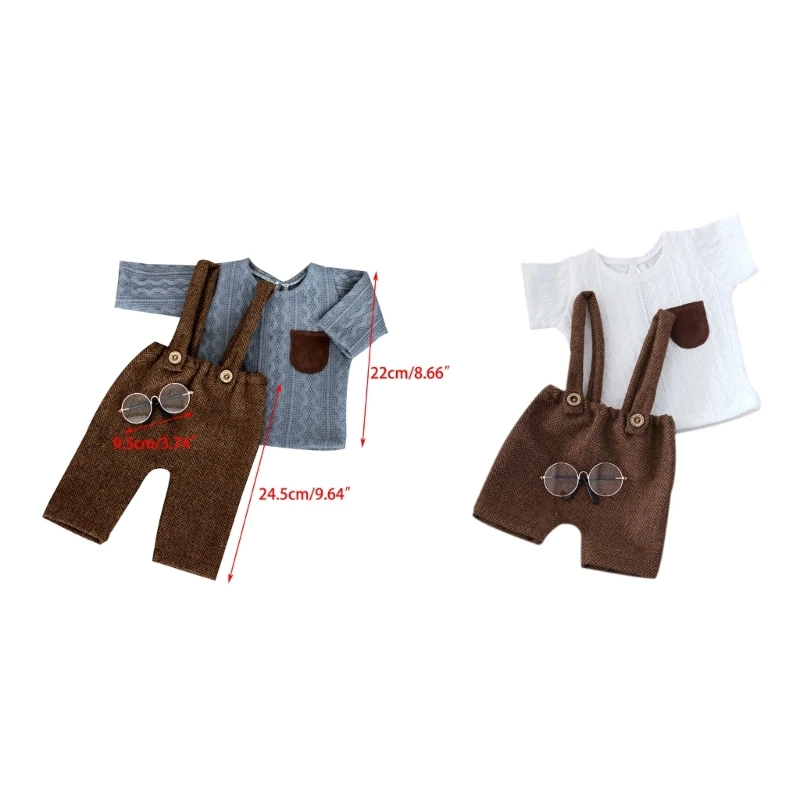 Infant Shirt with Spectacles & DungareesFashionable Newborn Photoshoot Suit Kits