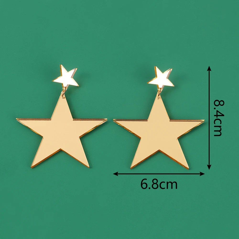 Gold Color Acrylic Shiny Mirror Big Star Drop Earrings HipHop Exaggerated Large Five-Pointed Star Pendant Earring Party Jewelry