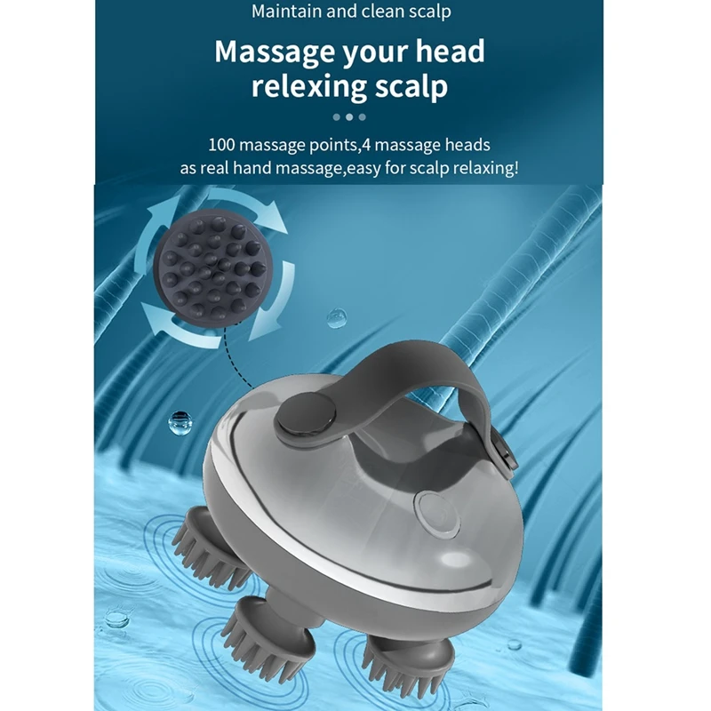 เครื่องนวดหนังศีรษะไฟฟ้าแบบชาร์จไฟได้หัวนวดหนังศีรษะความเครียดผ่อนคลายกันน้ํามือถือผม Scalp Scratcher ติดตั้งง่าย