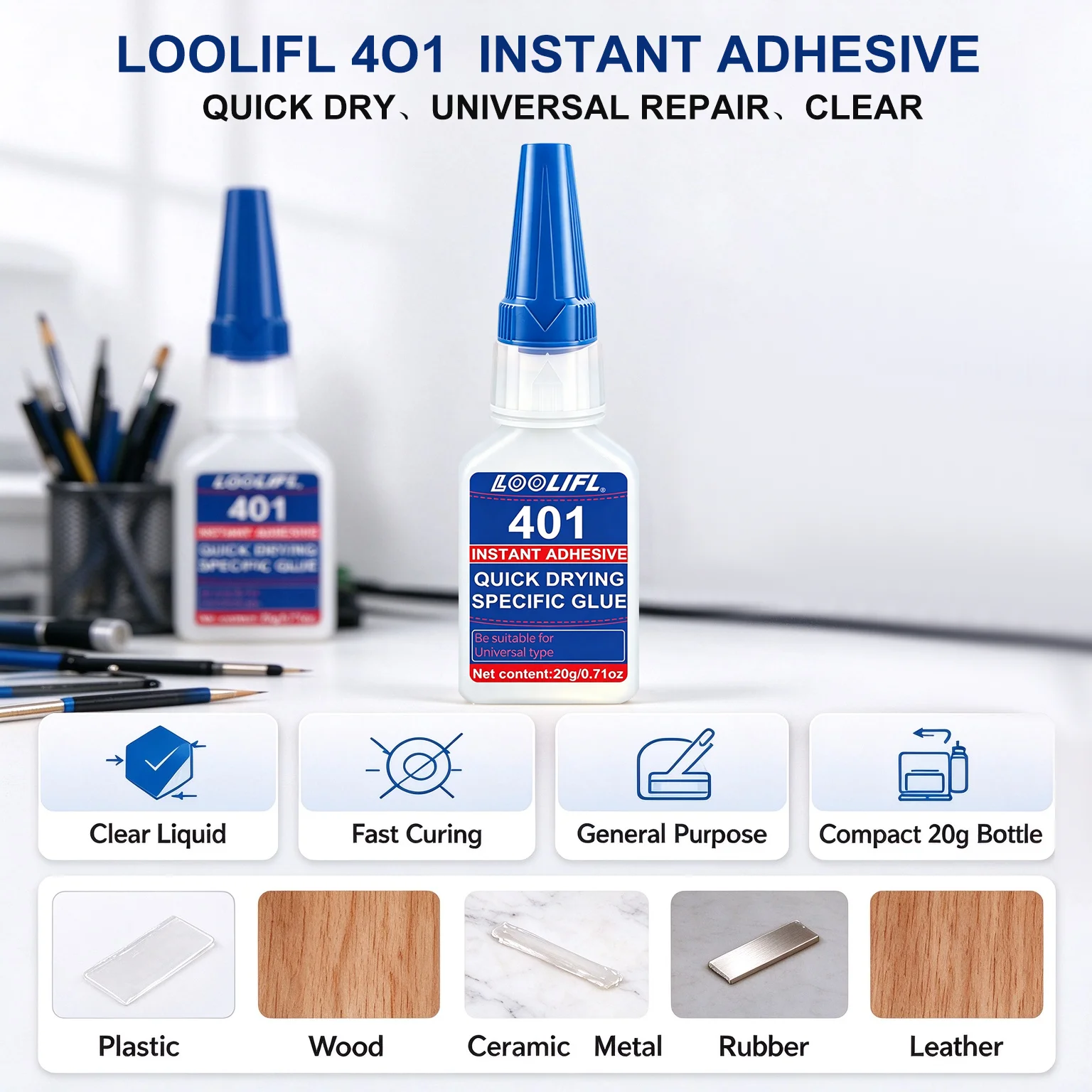 LOOLIFL480 20g Cyanacrylat-Klebstoff, hochtemperaturbeständig, schlagfest, zum Verkleben von Kunststoff, Metall, Gummi für die Reparatur von Autokarosserien und Stoßstangen – Detail 5