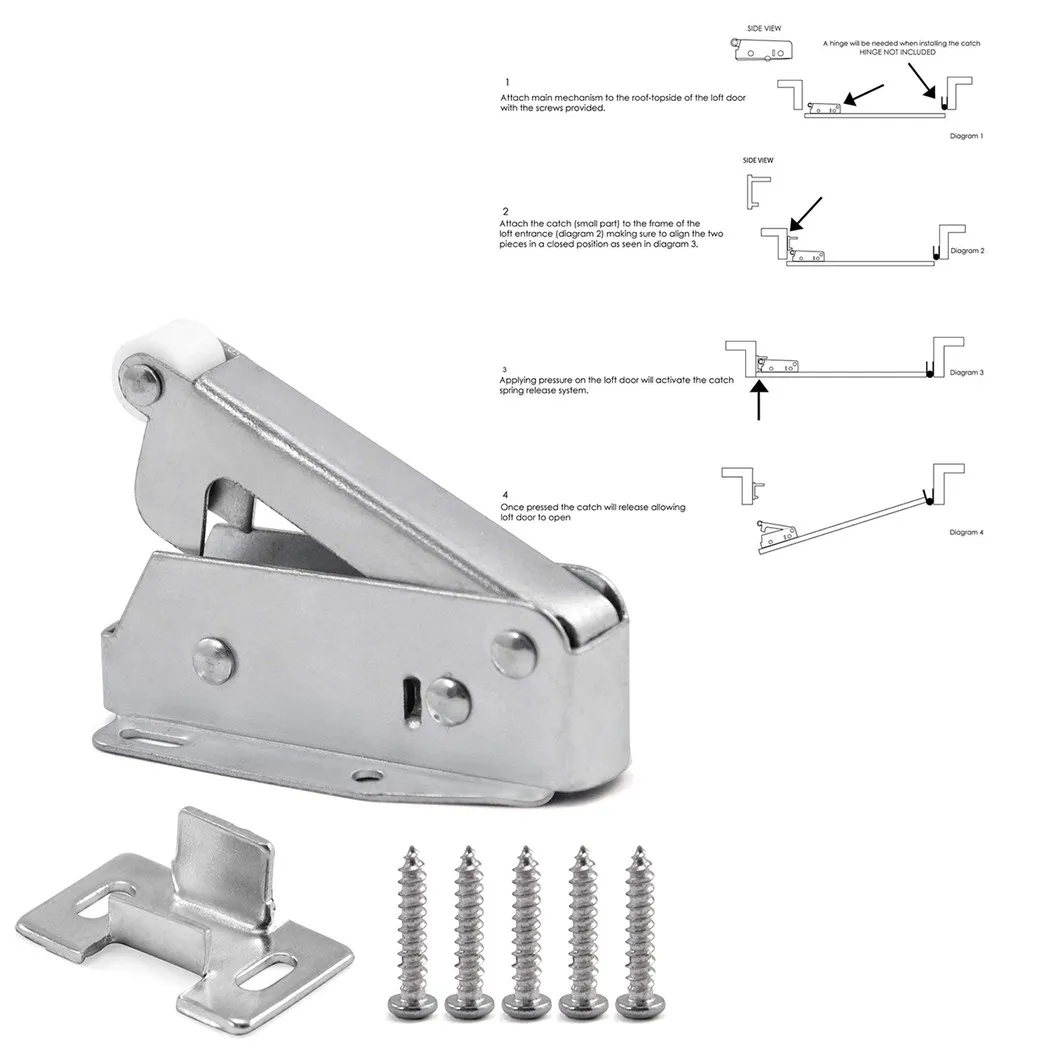 Practical Door Spring Catch Loft Professional Attic Auto Latch Catch Cupboard Door Hatch Latch Push To Open 2pc