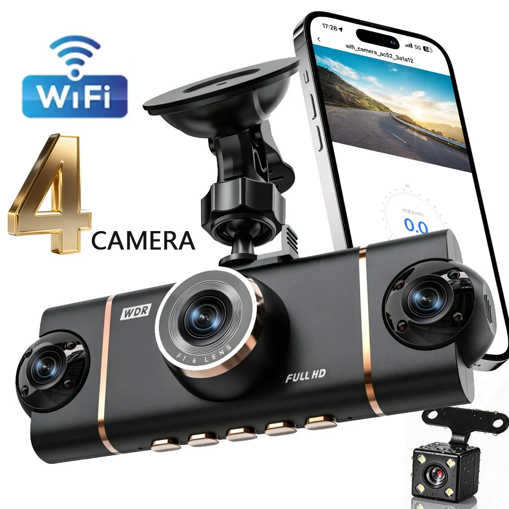 

4 Cameras Dash Cam Car DVR WiFi HD 1080P Video Recorder 4 Channel Front Rear View Night Vision Black Box DVR For Vehicle Safety