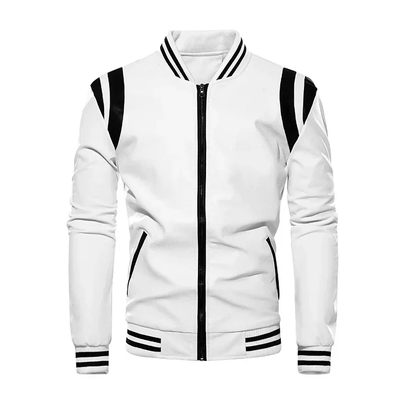 Motorcycle Men Leather Jacket Patchwork Biker Coat Motorcycle Jackets Mens Winter Casual Fleece Warm Coats Stripe Loose Outwear