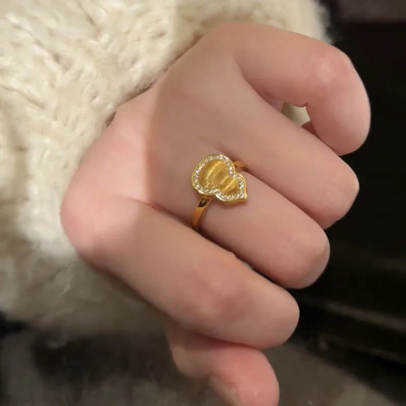 Ancient wind drawing process drawing process calabash ring 9999gold