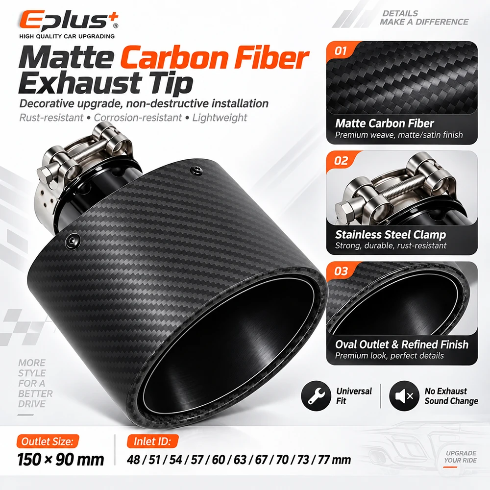 Matte Oval Carbon Fiber Universal Car Exhaust Muffler Tip Exhaust Pipe Nozzle Decoration Stainless Silver&Black Up&Down Bevel