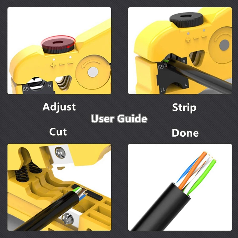 Hoolnx Adjustable Stripping/Cutting Tool Wire Stripper Cutter for Tel Ethernet Cable, Round/Flat Cables, Cat6 Cat7 RJ45 RJ11