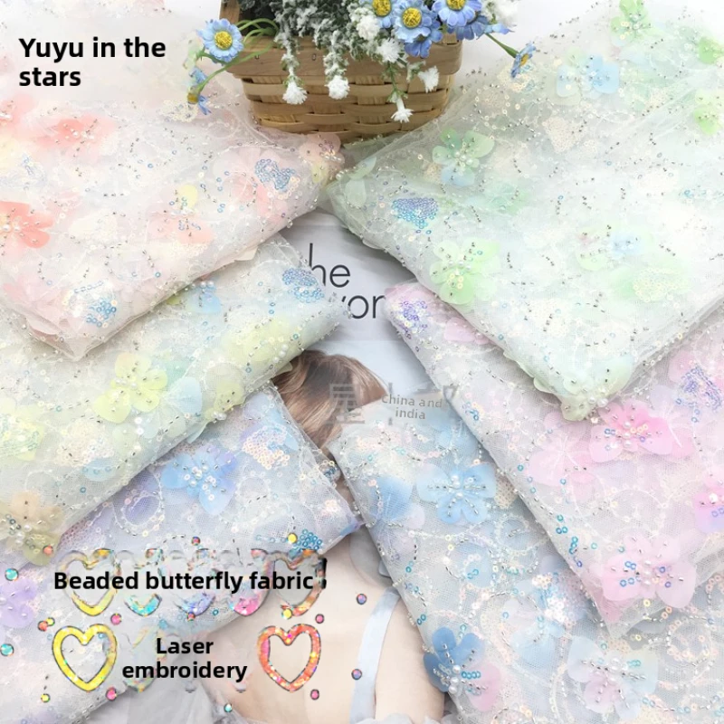 

Pearl Sequin Embroidered Mesh Fabric for DIY Sewing Wedding Dress Children's Clothing Clothing Fashion Cloth Material By Meter