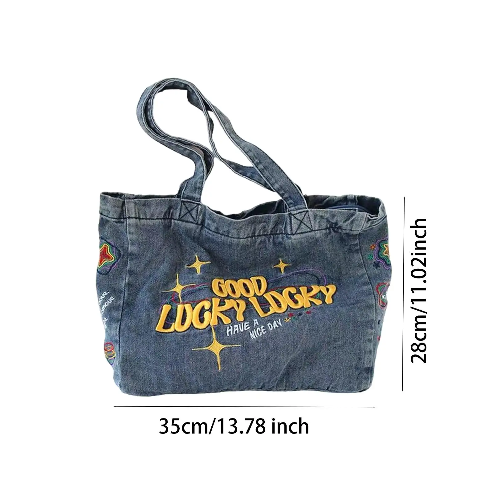 Women Denim Tote Bag Large Capacity Shoulder Bag for Work Shopping Birthday Gift