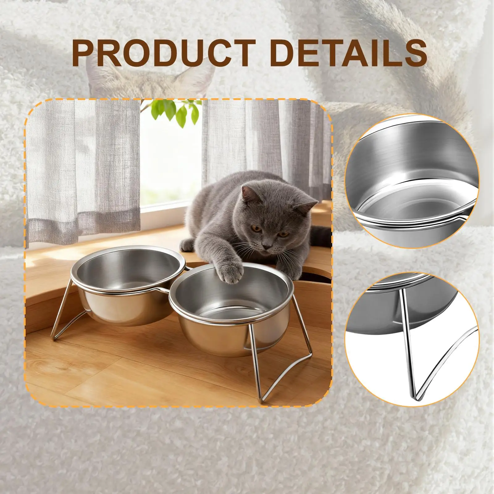 Bols surélevés pour chats avec support amovible en acier inoxydable, double distributeur d'eau et de nourriture pour chiens, pour animaux domestiques, usage domestique
