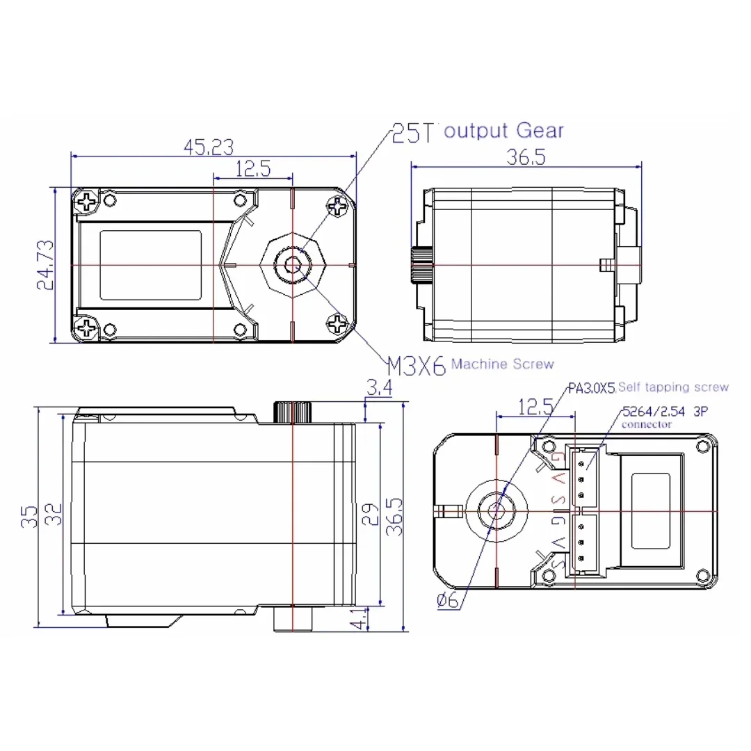 6pcs Feetech STS3215 19KG 7.4V Dual Axis TTL String Servo for SO-ARM100 Robotic Arm for Programming Robot ST-3215-C001