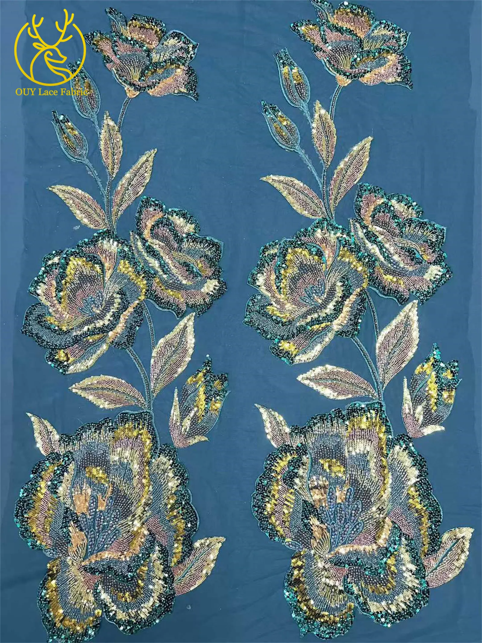 Nigeria Große Blumen Perlen-Spitzenstoff 2026 Luxuriöser Afrikanischer Spitzenstoff 5 Yards Französischer Pailletten-Spitzenstoff für Party- und Abendkleider – Detail 15