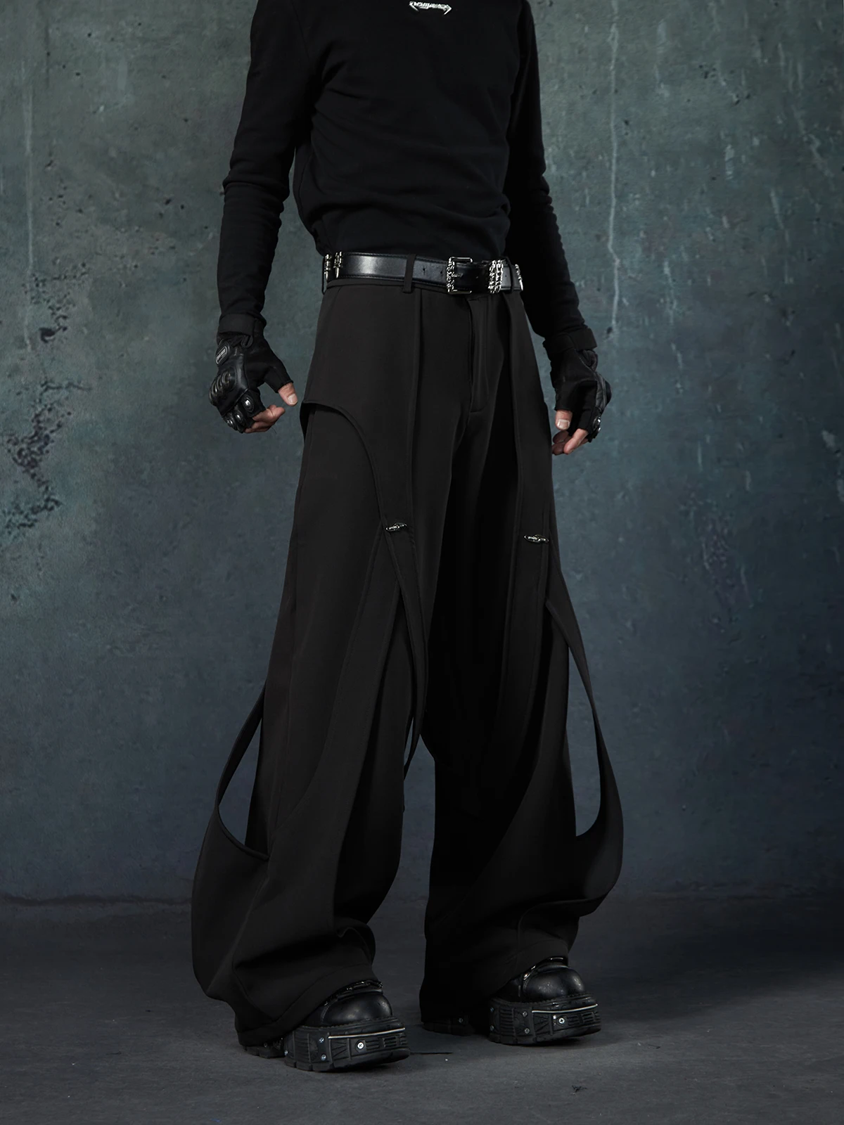 Special-Interest Design Deconstruction Stitching Ribbon Sense Heavy Industry Ruoshuai Suit Pants Loose Straight Casual Trousers