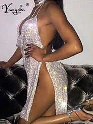 Sexy Metal body chain slip Summer Dress Women Bling diamond Beach bodycon dress Sequin Night club Party ladies dresses Vestidos