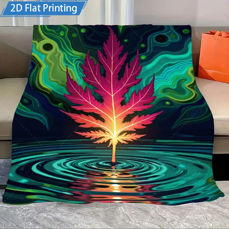 

1pc Flannel Blanket Psychedelic Maple Leaf Blanket Water Ripple Design Cozy Sofa Throw 2D Flat Print Artistic Home Decor