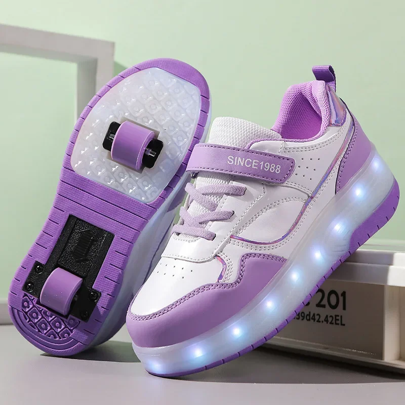 Kids Sneakers Outdoor Illuminated Roller Skates USB Charge Luminous Sports Skate Board Shoes Boys and Girls Casual Roller Shoes