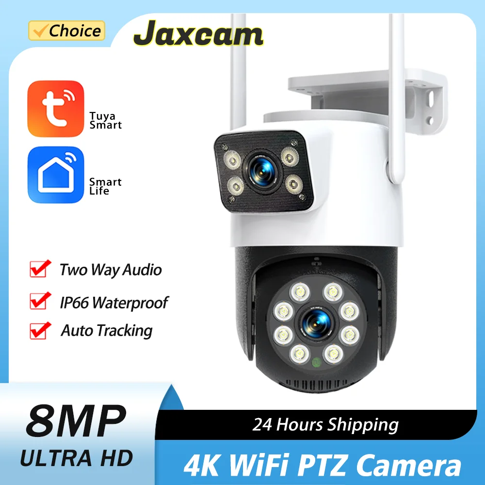 Tuya PTZ Wifi Camera 4K 8MP Dual Lens Outdoor Waterproof Wireless Surveillance Ai Human Detection Security Protection CCTV Camer