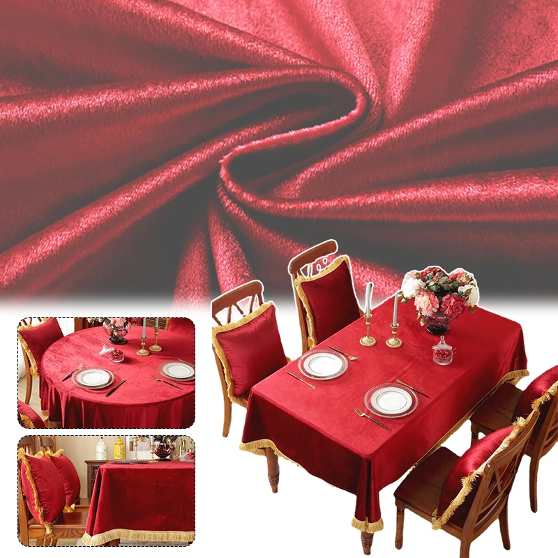 

Luxury Tassel Red Velvet Tablecloth Square Round Dining Coffee Table Cover for Wedding Party Rectangular Table Cloth Decoration