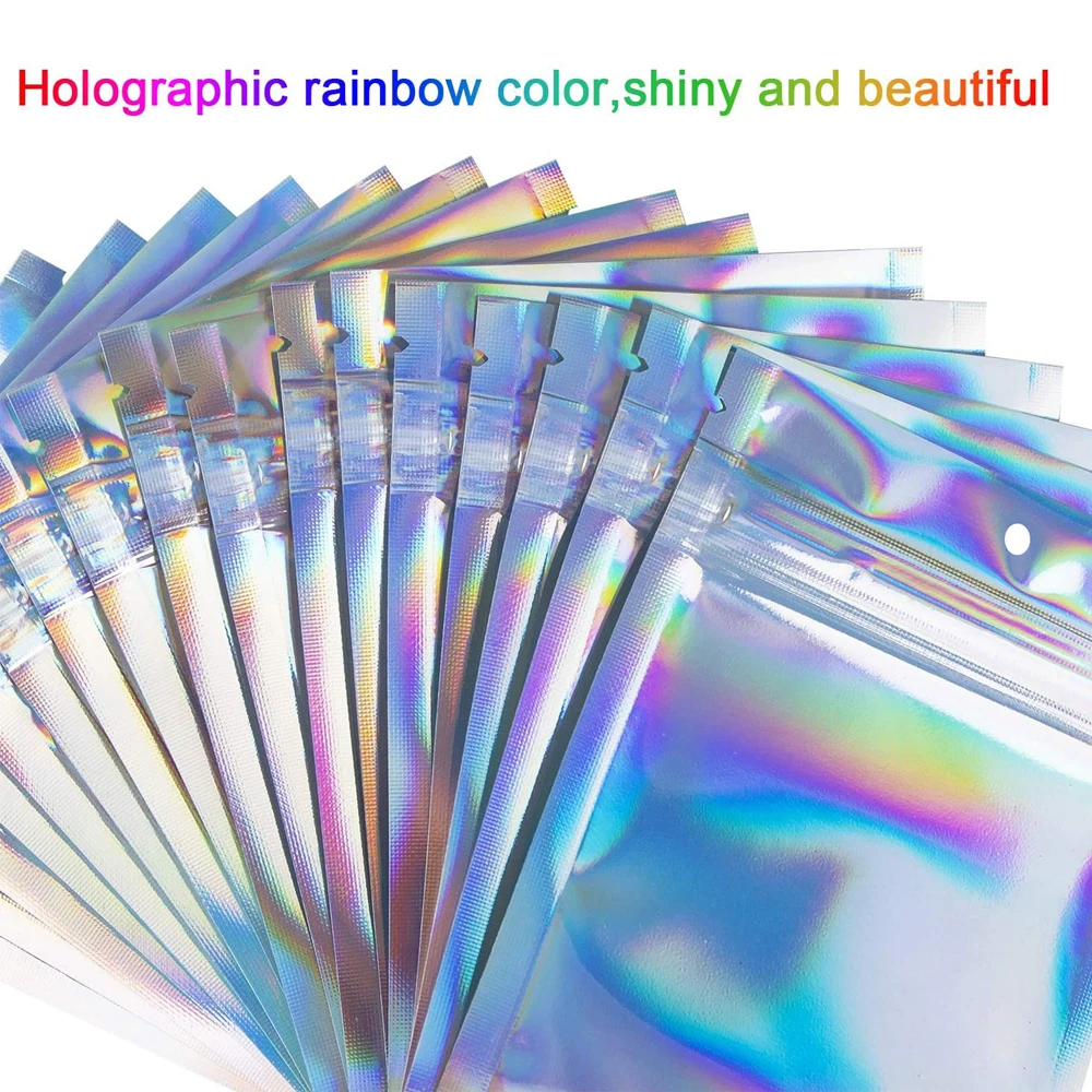 50/100PCS Holographic Laser Lashes Packaging Boxes Resealable  Eyelashes Zip Lock Storage Bags Pouch cosmetic Package Box