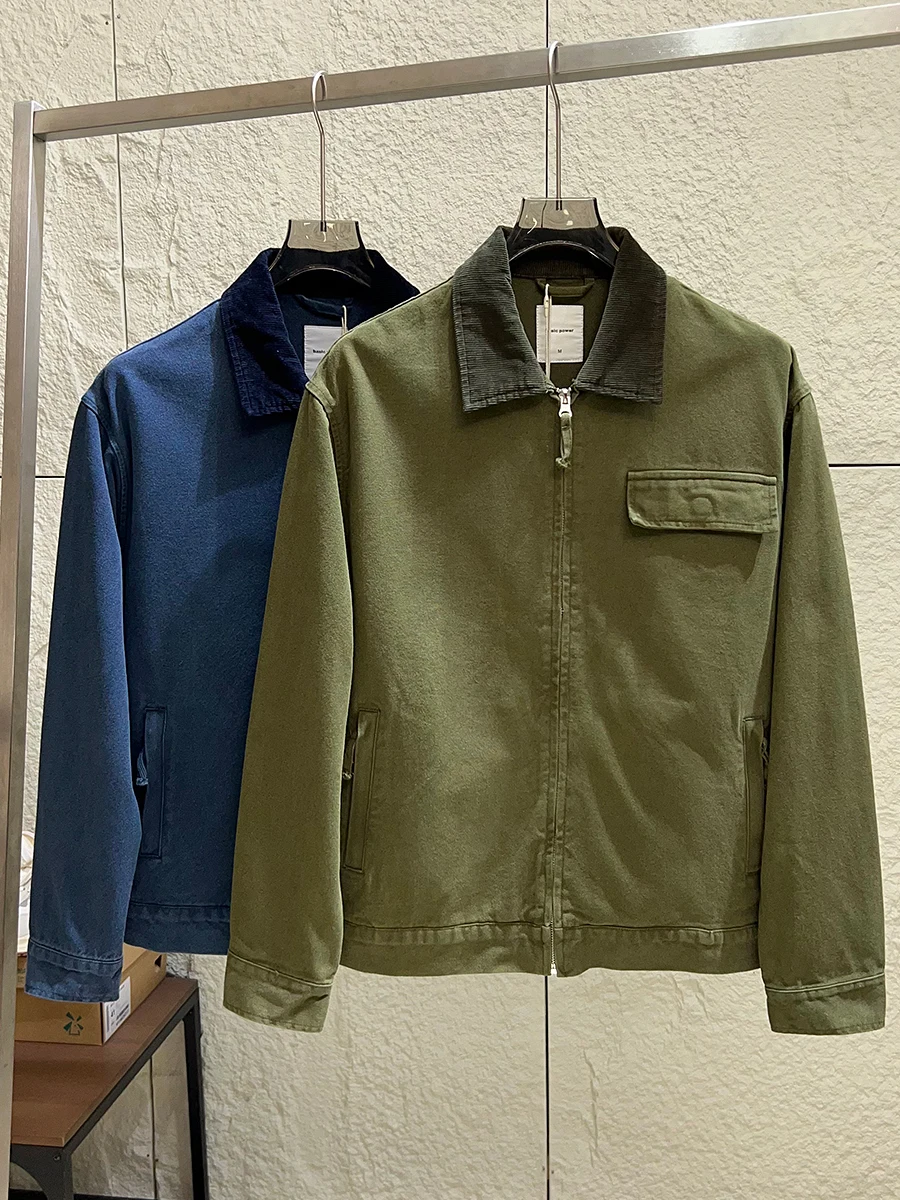 

Retro American Style Cotton Work Jacket Loose Fit Men's Autumn Outerwear with Stand Collar Zipper Closure No Hat Included
