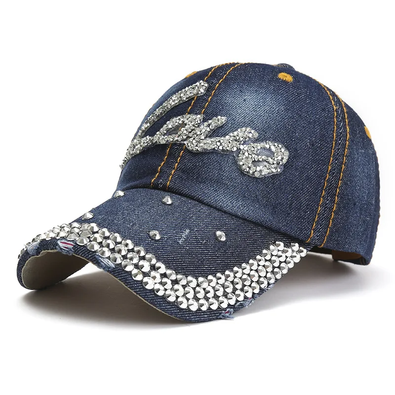 Denim Baseball Cap Women Rhinestone Letter Love Summer Hats For Women Sunshade Sun Hat Casual Snapback Adjustable Outdoor Retro