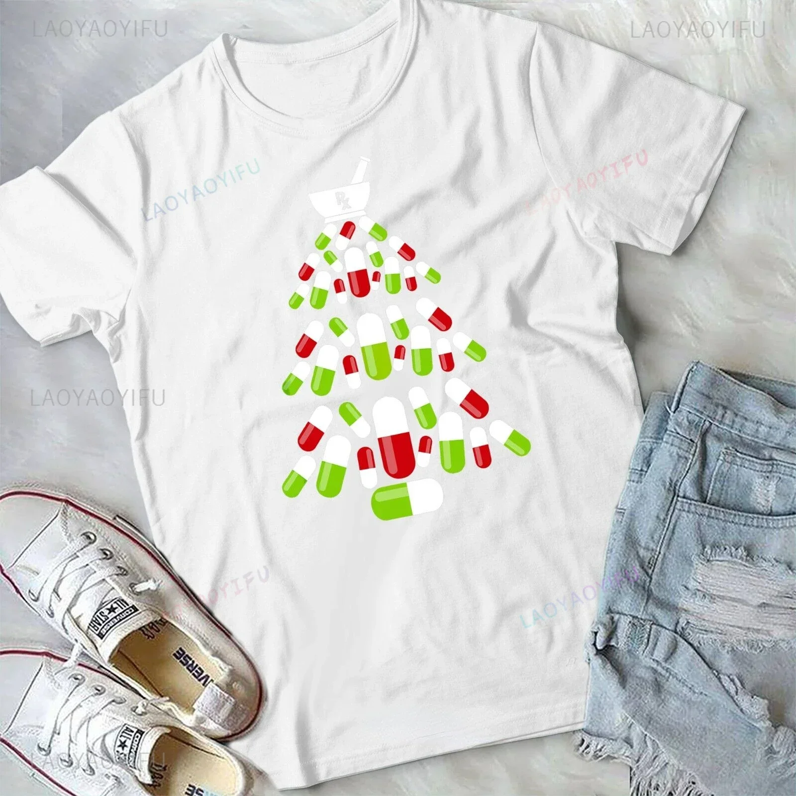 Very Fun Pharmacy Christmas Tree Shirt - Pharmacist Christmas Unisex Cotton Fashion Casual T-shirt  y2k top