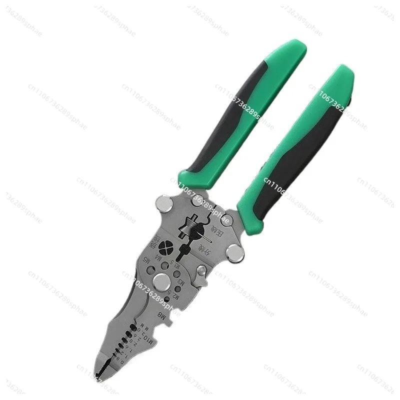Folding multifunctional wire stripper with electric measurement lighting electrician
