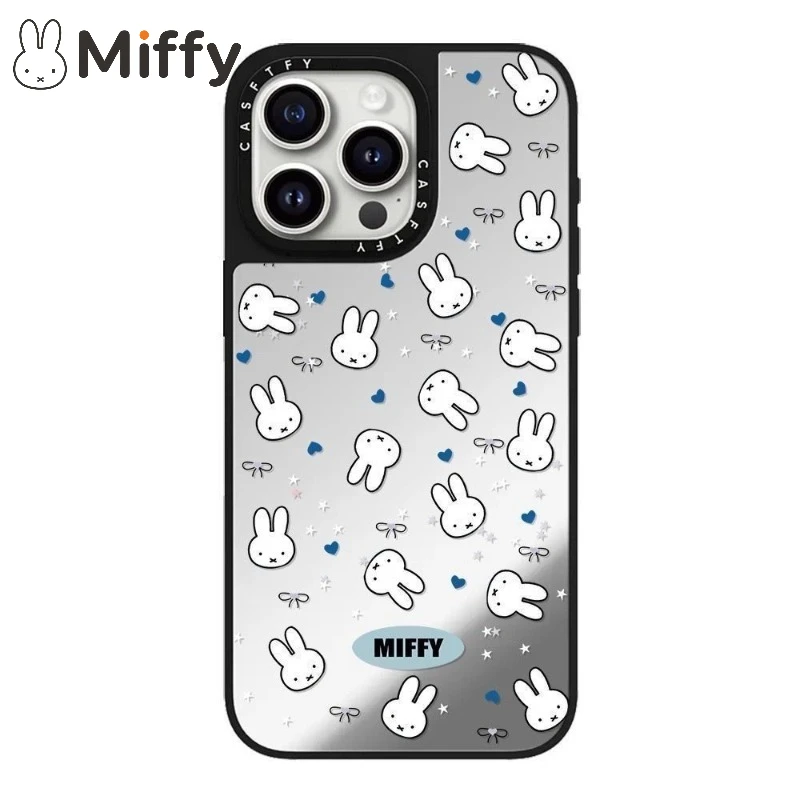 Anime Miffy Phone Case Mirror For iPhone 17Pro 16Pro 15 14 Acrylic Soft Edge Anti-fall Protective Comfortable Grip Shockproof