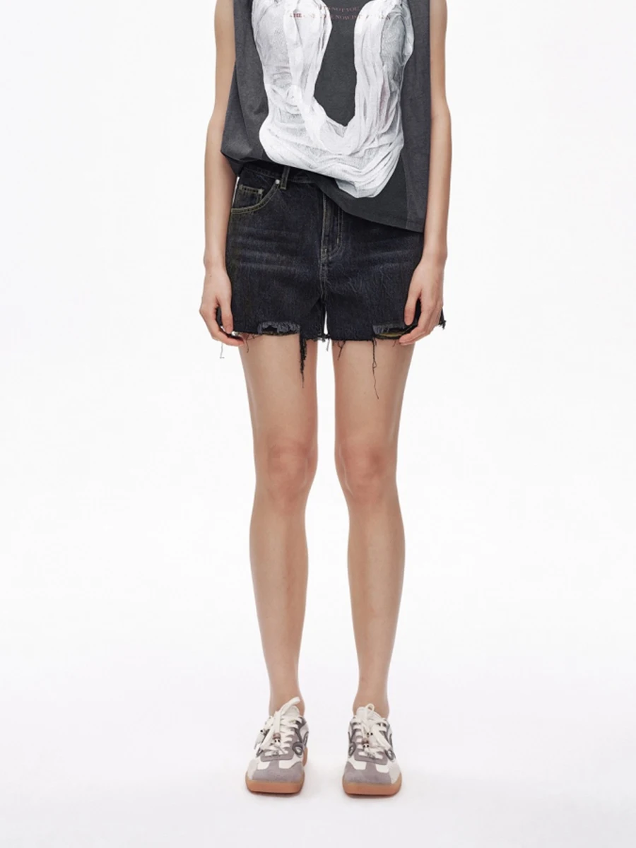 

Бренд AVVENN, летние винтажные потертые женские джинсы с кисточками GoGoBuyer St Store, женские джинсы с микрострейч на талии