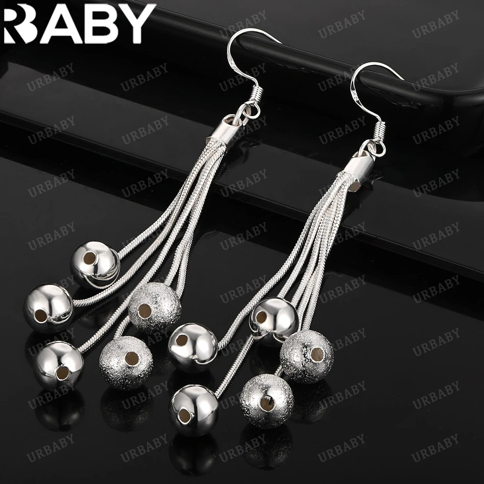 

URBABY 925 Sterling Silver Earrings Tassel Sphere Drop Earrings For Women Jewelry Fashion Party and Daily Wear