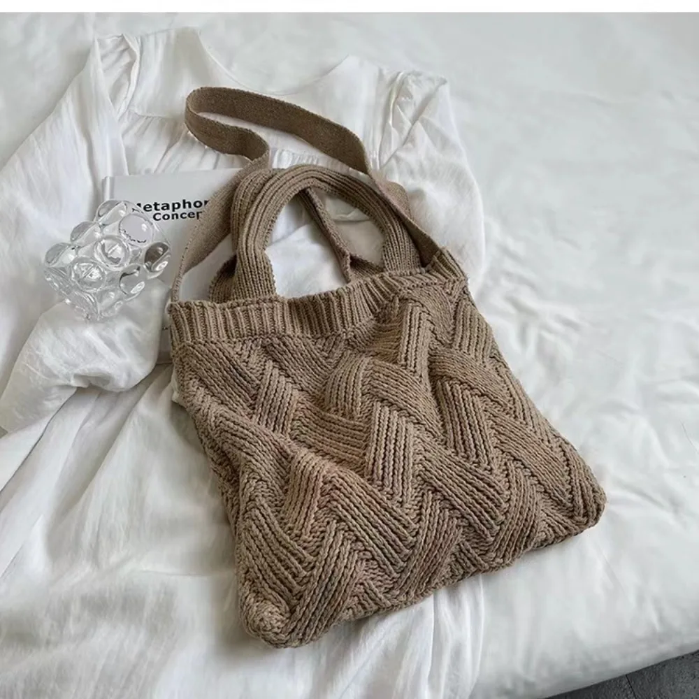 Retro Women Crochet Shoulder Bags Fashionable Dacron Soft Knitting Designer Luxury Handbag Large Capacity Purses Girls Tote Bag