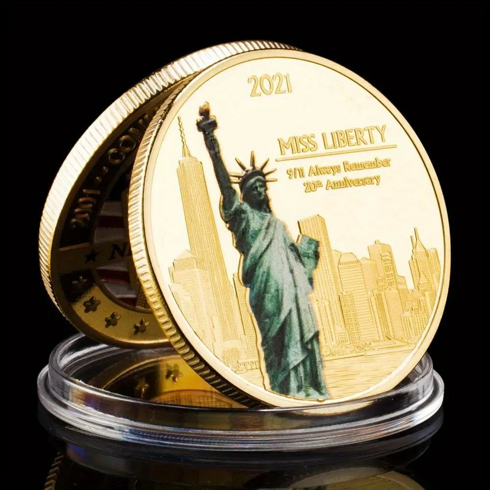 New York City 9/11 Golden Plated Coin U.S. September 11th Never Forget Challenge Coin for Collection Commemorative Coin