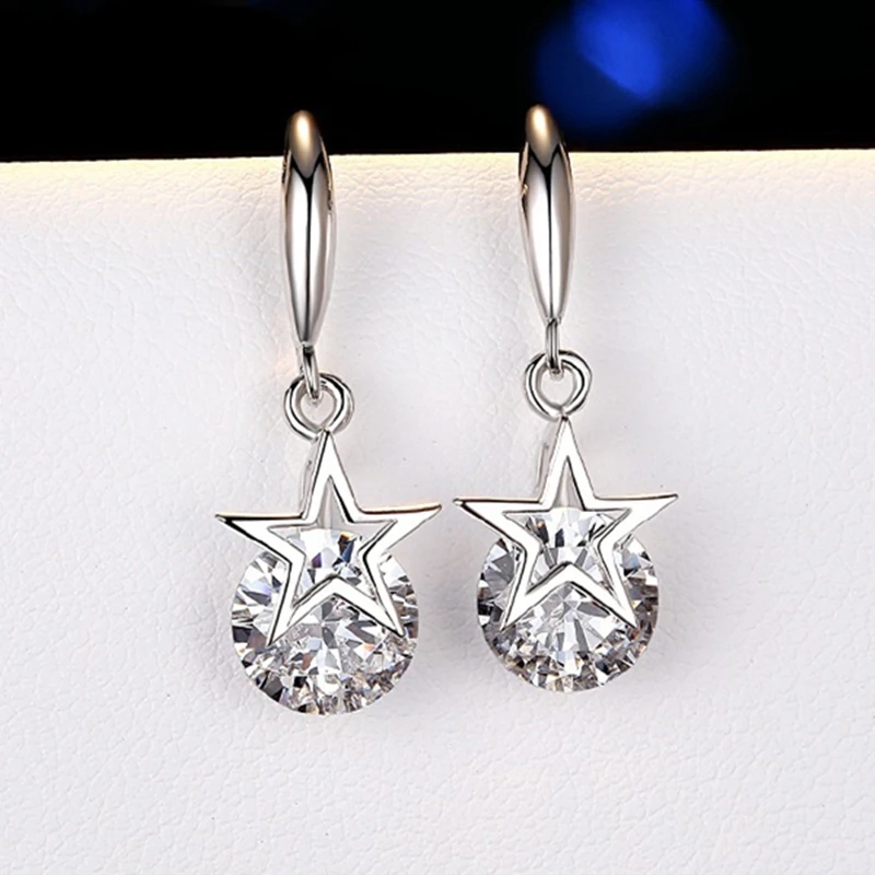 SAIYE New 925 Sterling Silver Earrings Inlaid Zircon Crystal Five-Pointed Star Earrings For Women Charm Jewelry Gifts