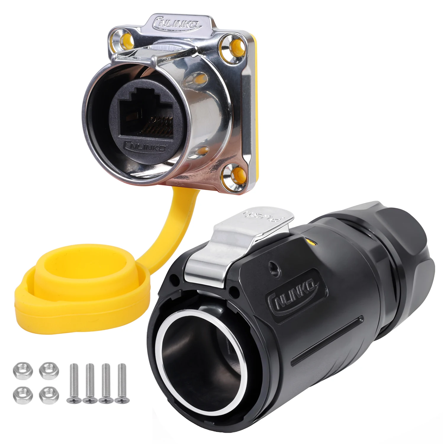 CNLINKO M24 Waterproof IP68 Circular RJ45 Connector 8P8C Cat6 Male/Female Panel Mount for Industrial Automation Marine & Outdoor