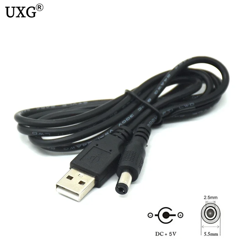 2A DC Power Plug USB Convert To 5.5*2.5mm/DC 5.5x2.5mm White Black L Shape Right Angle Jack With Cord Connector USB Power Cable